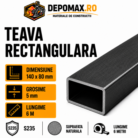 Teava rectangulara 140 x 80 x 5 mm, 6 metri